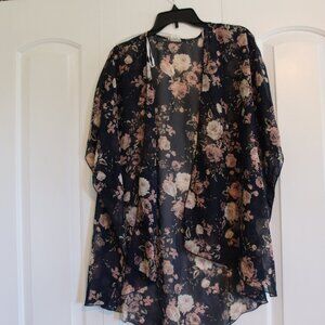 Emory Park Sheer Blue Floral Kimono Style Cover Up Size Medium Swim Beach Summer